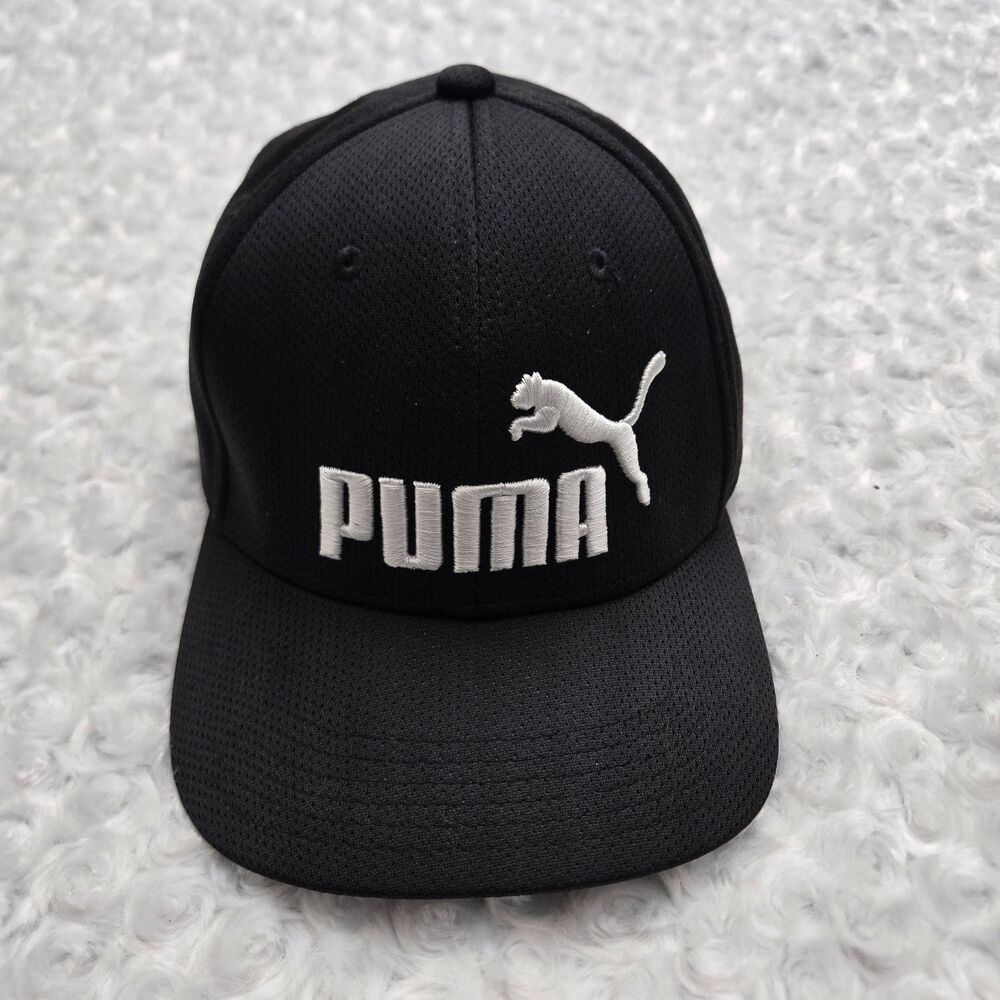 Puma Fitted Baseball Hat DE-91074 Mens Black Stretch Fit Mesh Back cap